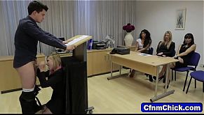 Clothed babe humiliates