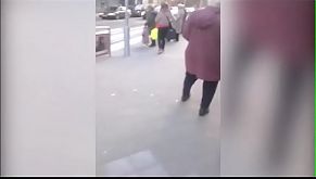 Awesome upskirt of girl in the street of the city