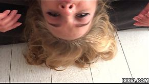 Facefuck young blonde Sofy Goldfinger and cumshot in mouth